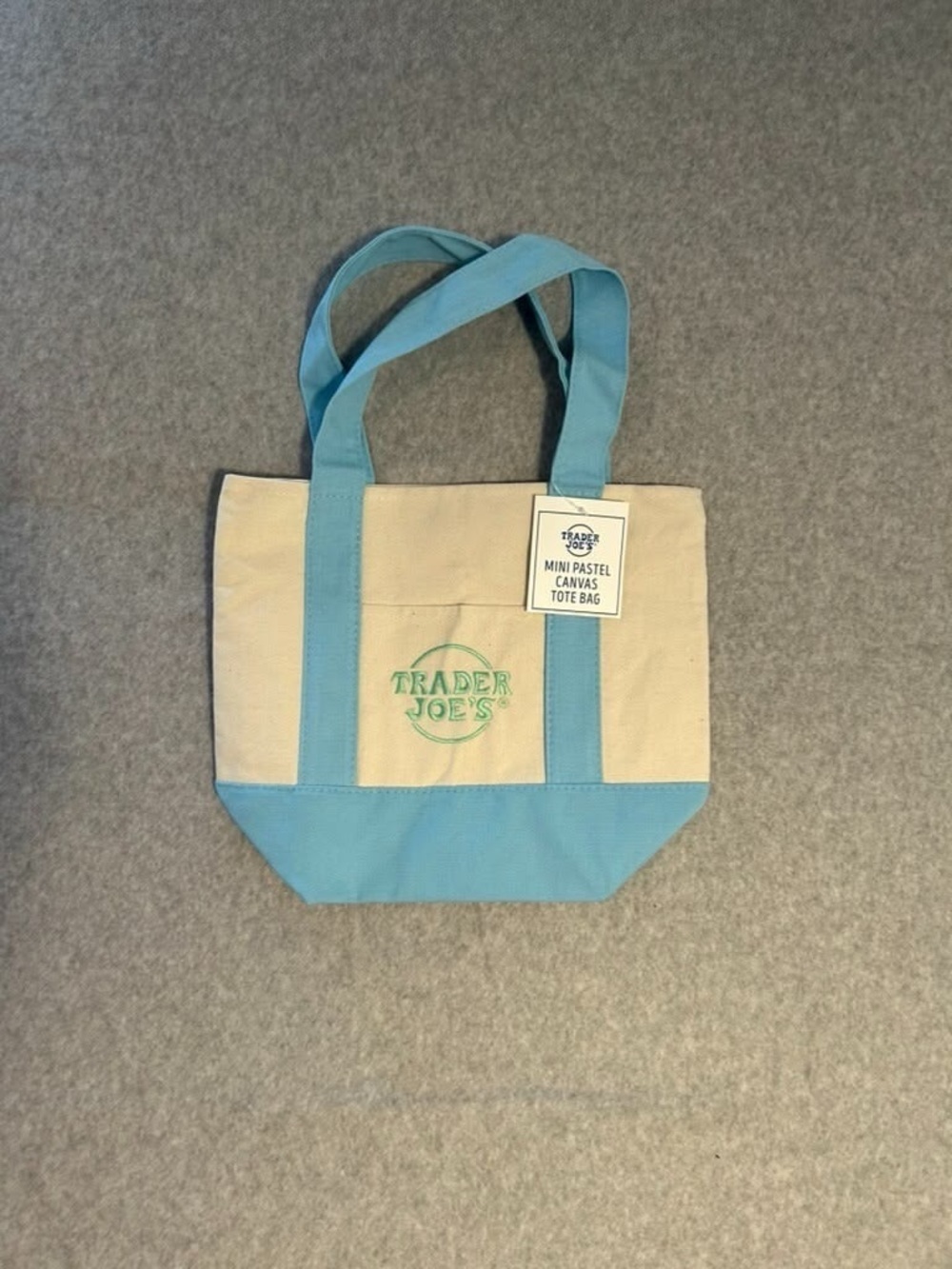 Mini Pastel Canvas Tote Bag in Light Blue and Cream